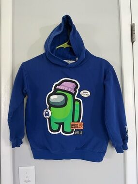 H&M Kids Royal Blue Hoodie with Green Game Character Graphic